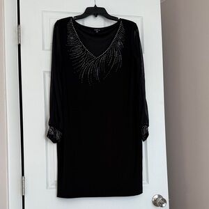 Black Long Sleeve Dress with Rhinestone Accents